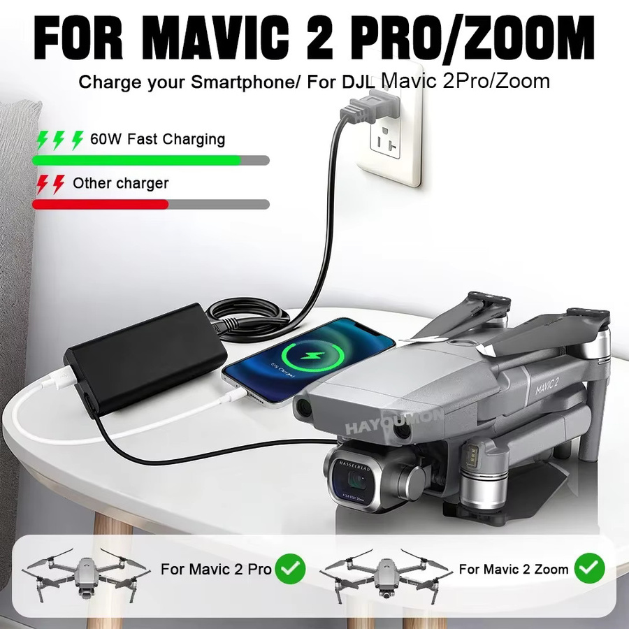 Hayoumon Akkuladegerät für DJI Mavic 2 Pro und Zoom Drohnen mit 60W Ausgangsleistung, Schwarz - Bild 5