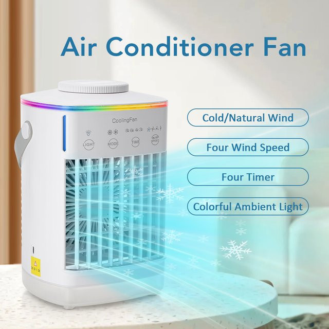 AFDEAL Tragbare Klimaanlage mit buntem Atmosphärenlicht, Wasserkühlungsventilator und Luftbefeuchter, Weiß, 700 ml - Bild 1
