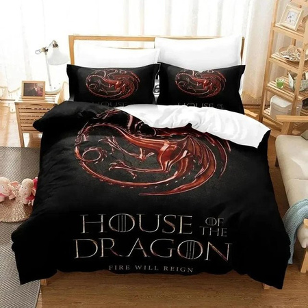 Jinmeige House of the Dragon Bettwäsche-Set mit 3D-Druckmuster in Schwarz, bestehend aus Bettbezug und Kissenbezug, B/H: 135 x 200 cm