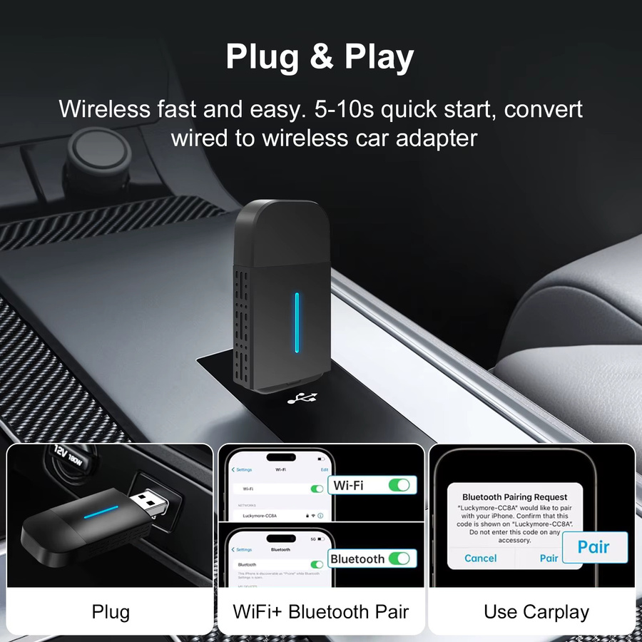 ANYFAR 2-in-1 Wireless CarPlay und Android Auto Adapter in Schwarz mit Bluetooth, WiFi und USB-C Anschluss für OEM Fahrzeuge - Bild 4