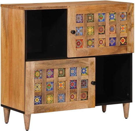 vidaXL Sideboard aus Massivholz Mango in Natur, modernes Design mit Speicher, B/T/H: 80 x 33,5 x 75 cm