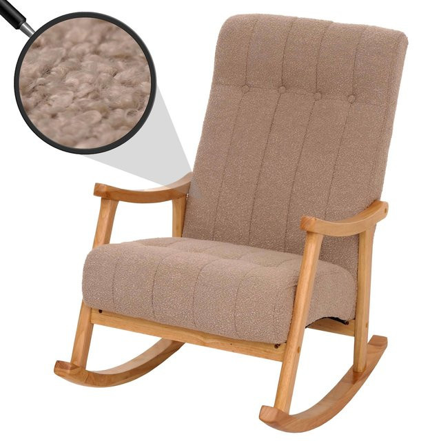 MCW Schaukelstuhl MCW-K10 Relaxsessel mit Bouclé-Bezug in Beige und Naturholz-Gestell - Bild 1