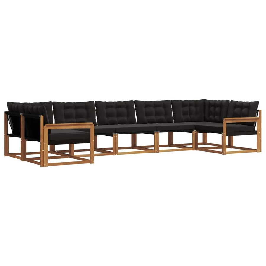 vidaXL Outdoor-Sofagarnitur aus Akazienholz in L-Form, 7-teiliges Set mit Textilene-Elementen und Kissen, Natur und Schwarz - Bild 2