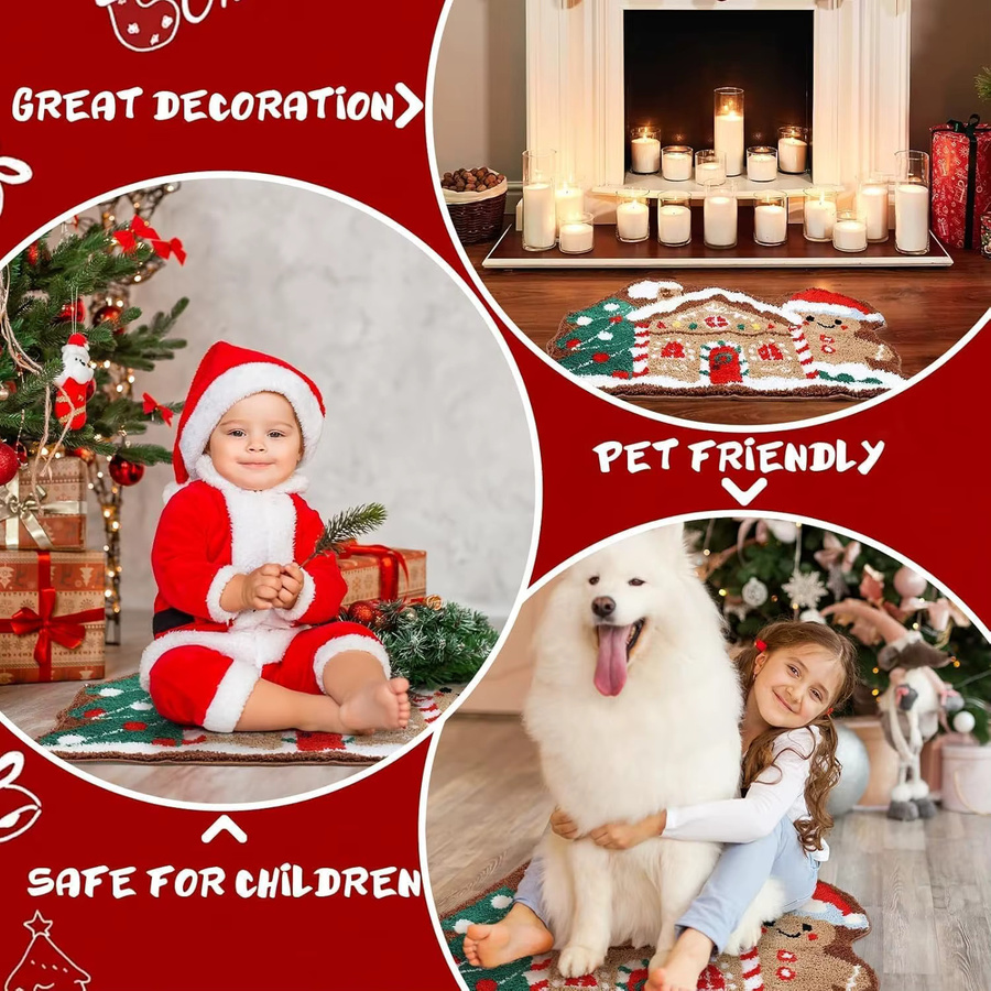 VIKAMA Weihnachten Willkommen Fußmatte, rutschfeste und saugfähige Bodenmatte für Haustür, Wohnzimmer oder Schlafzimmer, Multicolor - Bild 3