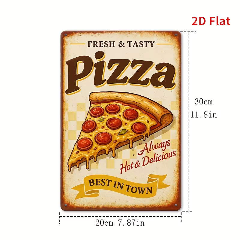 CIFBUY Vintage Pizza Metallschild Retro Wandplakette für Küche und Café, B: 30 cm, H: 20 cm, Mehrfarbig - Bild 2