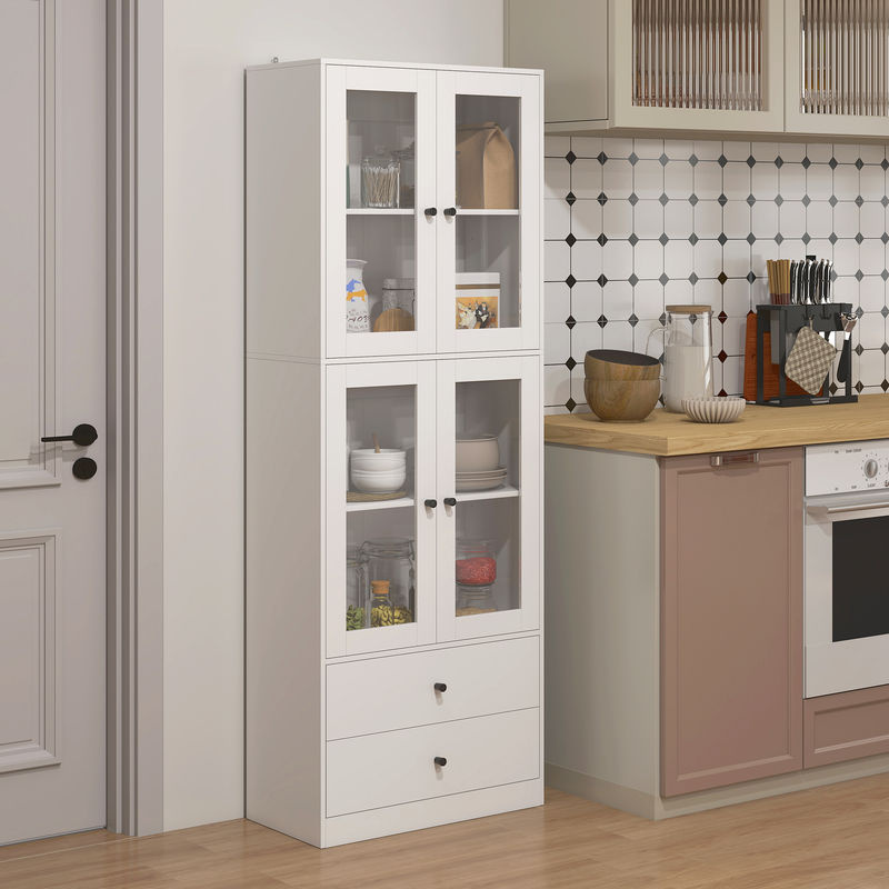 HOMCOM Küchenschrank als Hochschrank mit Glasfront, Schubladen und verstellbaren Einlegeböden, Weiß, B/T/H: 59 x 30 x 170 cm - Bild 2