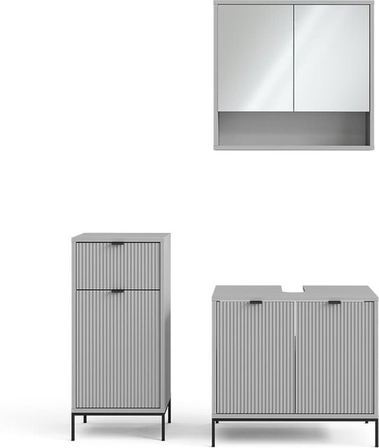 Vicco Badmöbel-Set Eliza in Grau mit Waschtischunterschrank, Spiegelschrank und Midischrank - Bild 1