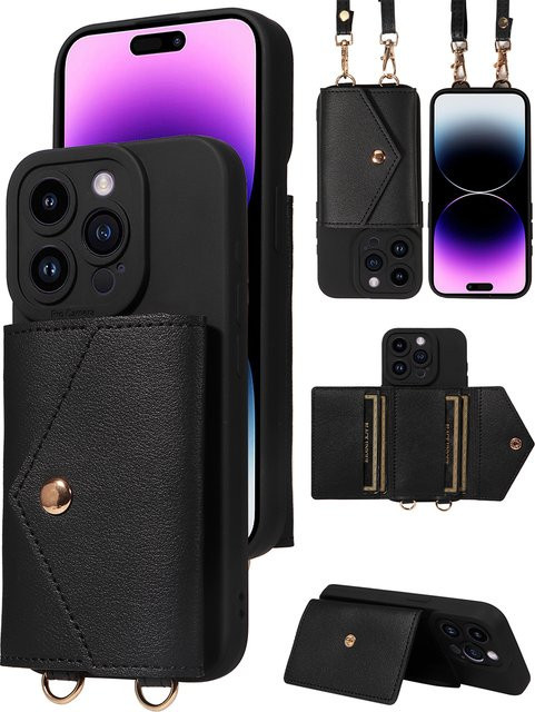 EAACAA Kunstleder-Handyhülle als Brieftaschen-Schutzhülle mit Trageriemen für iPhone, erhältlich in Schwarz und Rot - Bild 1