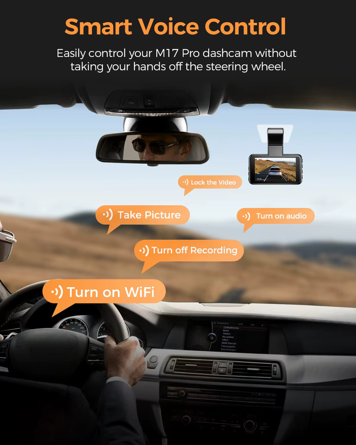 AZDOME Dashcam M17 Pro mit Front- und Heckkamera, 3K+1080P Auflösung, WiFi 6, ADAS, Sprachsteuerung und 24H Parkmodus, Schwarz - Bild 6