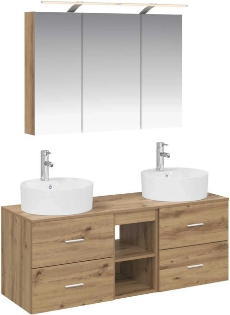 vidaXL Badezimmermöbel-Set 4-teilig Artisan-Eiche in Braun mit Glasfronten und LED-Beleuchtung - Bild 1