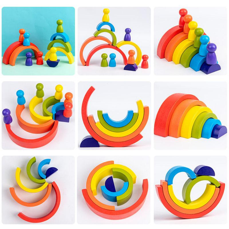 Montessori Regenbogen Stapelblock, Holzspielzeug, blau, bunt, ab 0 Jahre - Bild 2