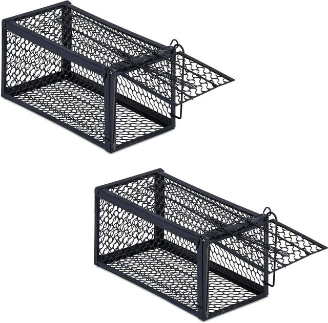 Relaxdays Lebendfalle für Mäuse und Ratten 2er Set aus Eisen in Schwarz, B/T/H: 24 x 12 x 11,5 cm - Bild 1