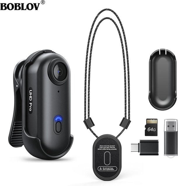BOBLOV W4 2K Mini-Körperkamera mit 64GB Speicher, 360° drehbarem Clip und Magnetclip, Schwarz - Bild 1