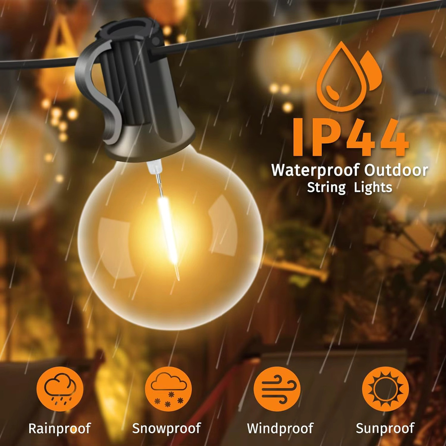 Wasserdichte LED-Lichterkette für Außen und Innen mit 50 warmweißen Glühbirnen, 15m Länge, transparent - Bild 4