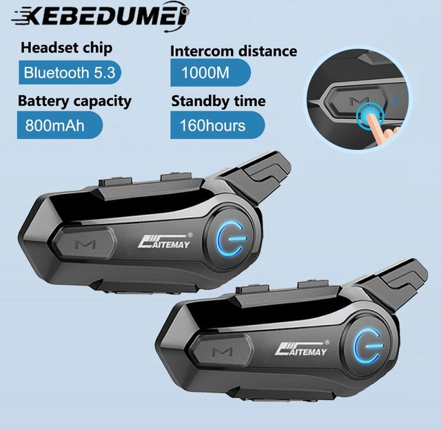 Kebidumei Bluetooth Motorradhelm-Intercom-Headset V5.3 mit Musik-Sharing und Geräuschunterdrückung in Schwarz - Bild 1