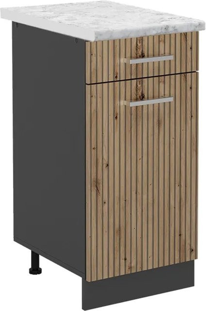 Vicco Küchenunterschrank R-Line Artisan-Eiche und Anthrazit mit Marmor-Optik, B: 40 cm, H: 81,6 cm, T: 60 cm - Bild 1