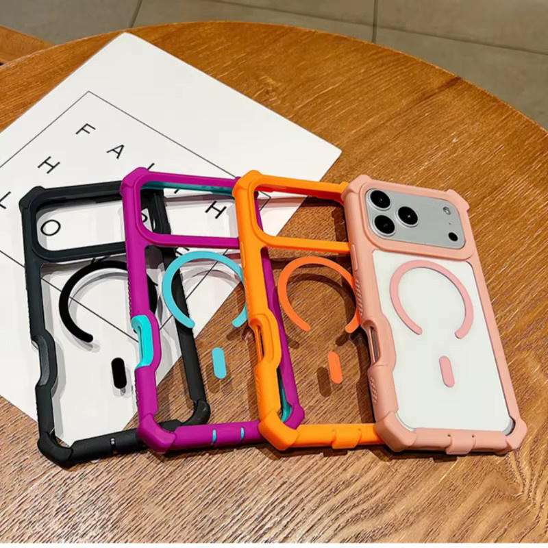 Magnetische transparente Schutzhülle für iPhone kompatibel mit MagSafe, stoßfest, Farbe: Transparent/Lila - Bild 4