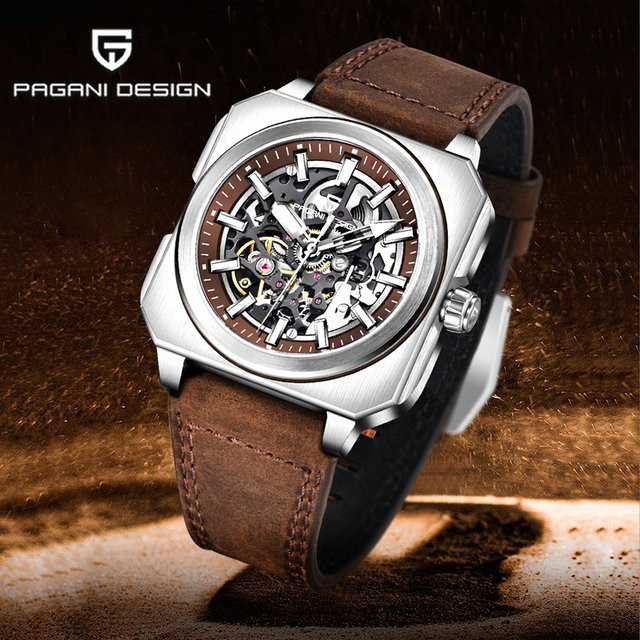 Pagani Design Armbanduhr, Automatik, Edelstahl, Saphirglas, Lederarmband, Herren - Bild 1