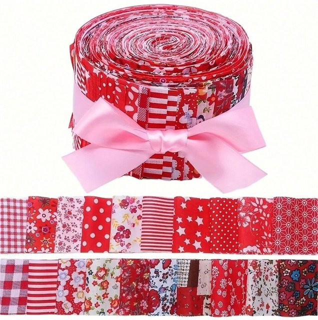 40 Stück Stoff-Gelee-Rollen mit Blumenmuster in Multicolour, Quilt-Stoff-Streifen, B: 6,5 cm, L: 50 cm - Bild 1