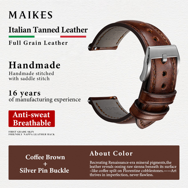 MAIKES Uhrenarmband, Leder, Edelstahl, Unisex - Bild 1