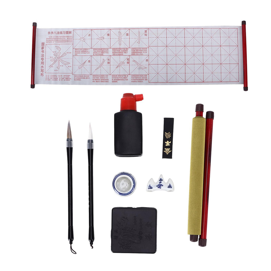 Chinesisches Kalligraphie-Set mit Schreibpinseln, Tintenhalter und Waschbecken in Multicolor - Bild 2