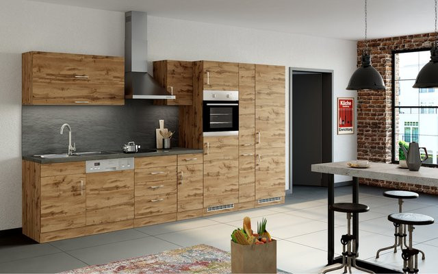 Held Möbel Küchenzeile Sorrento in Wotaneiche, Breite: 360 cm, mit Einbaugeräten und Klappenhängern, Farbe: Braun - Bild 1