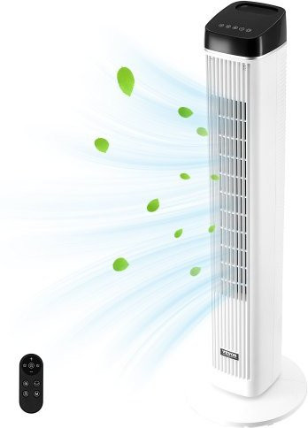 VEVOR Tower Fan Standventilator Weiß mit Fernbedienung, 70° Oszillation, 3 Geschwindigkeiten, 4 Modi und 12H Timer, geräuschloser bladeless Bodenventilator für Schlafzimmer und Büro - Bild 1