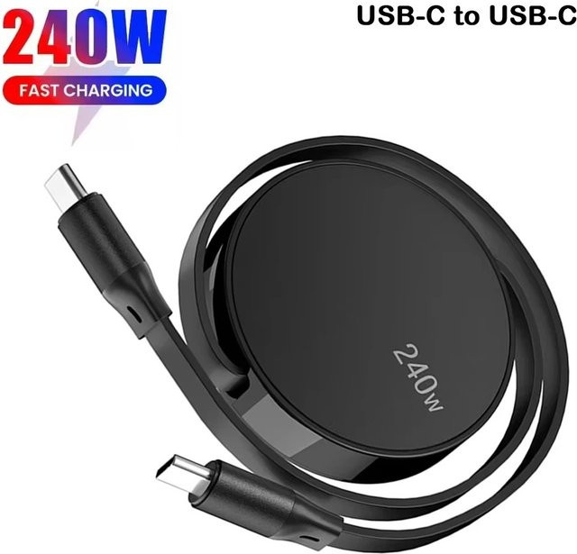 PD 240 W USB-C auf USB-C Schnelllade-Datenkabel mit Einzugfunktion, 1 m Länge, für iPhone, Xiaomi und Samsung, in Grün oder Lila - Bild 1