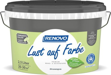 RENOVO Dispersionsfarbe Zitronengrasgrün Matt, 2,5 l - Bild 1