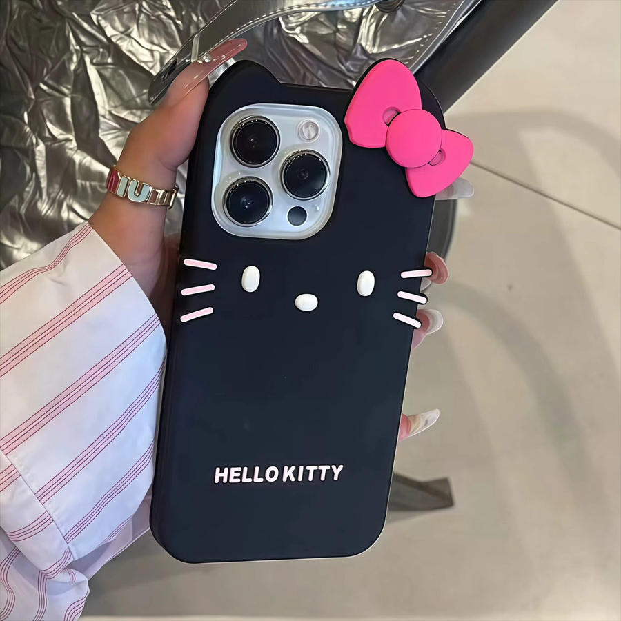 Sanrio Hello Kitty Handyhülle aus weichem Silikon in Schwarz für iPhone 11 bis iPhone 17 Pro Max, stoßfeste Cartoon-Schutzhülle - Bild 2