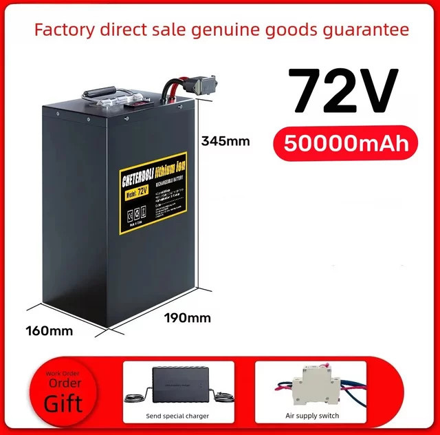 Aleaivy Lithium-Ionen-Akku für E-Bike und E-Roller, 60V oder 72V, Farbe Schwarz - Bild 1