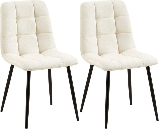 DELUKE 2er Set Esszimmerstühle FIGAD in Creme mit Steppmuster und Metallbeinen, B/T/H: 45 x 55 x 84 cm - Bild 1