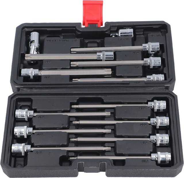 Koogeelife 15-teiliges Set Lange Sechskant-Bit-Stecknüsse aus S2 Legiertem Stahl in Schwarz und Silber, 3/8 Zoll - Bild 1