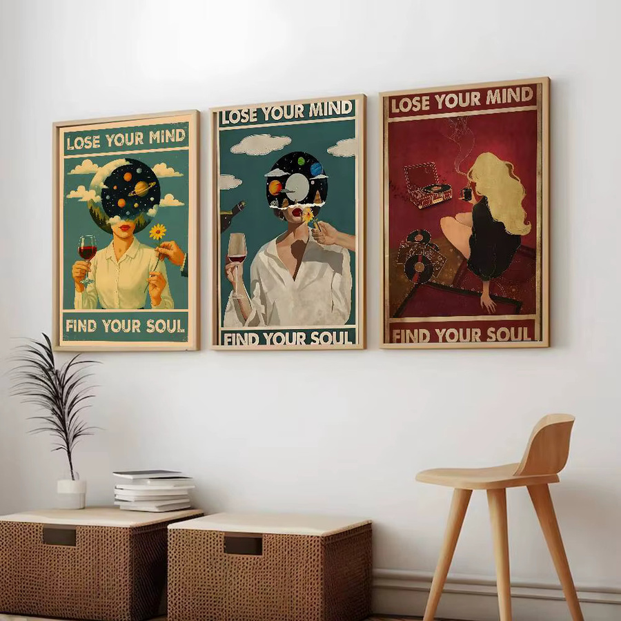 F-Flyhaw Vintage Poster Lose Your Mind Find Your Soul Selbstklebender Wandaufkleber Mehrfarbig B: 20 cm, H: 20 cm - Bild 6