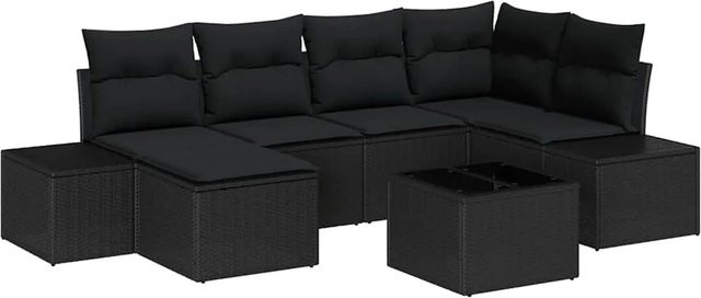 vidaXL Garten-Sofa-Set aus Poly Rattan in Schwarz mit 7 Teilen und Kissen - Bild 1