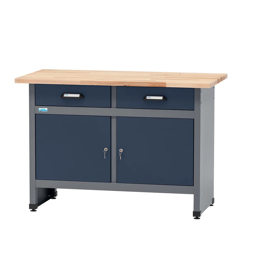 Küpper Werkbank mit 2 Türen und 2 Schubladen, Dunkelblau-Hellgrau, B/T/H: 120 x 60 x 84 cm - Bild 2