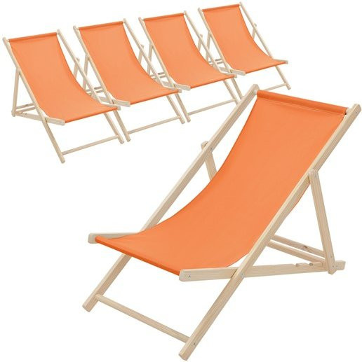5er Set ECD Germany Liegestühle aus Holz in Orange mit verstellbarer Rückenlehne und UV-beständigem Polyester-Gewebe - Bild 1
