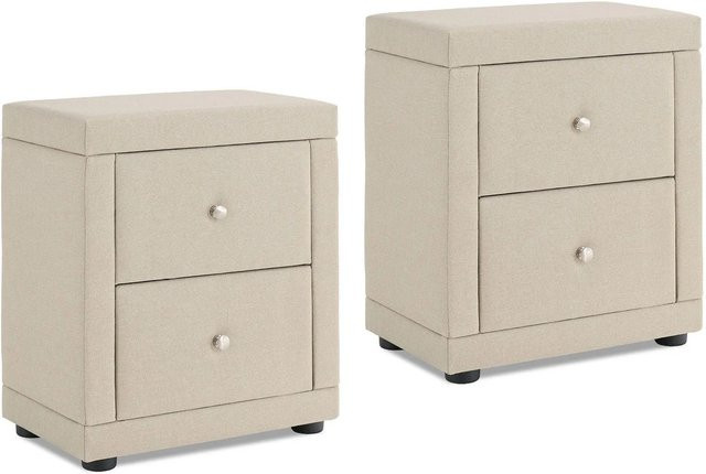 Homestyle4u 2er Set Schlafzimmer Nachttisch in Beige aus Stoff - Bild 1