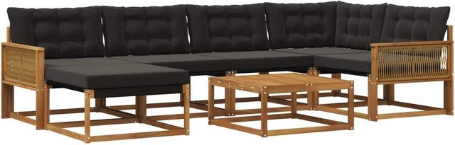 vidaXL Outdoor-Sofagarnitur in L-Form aus Massivholz Akazie mit Textilene und Kissen, Natur und Schwarz - Bild 1