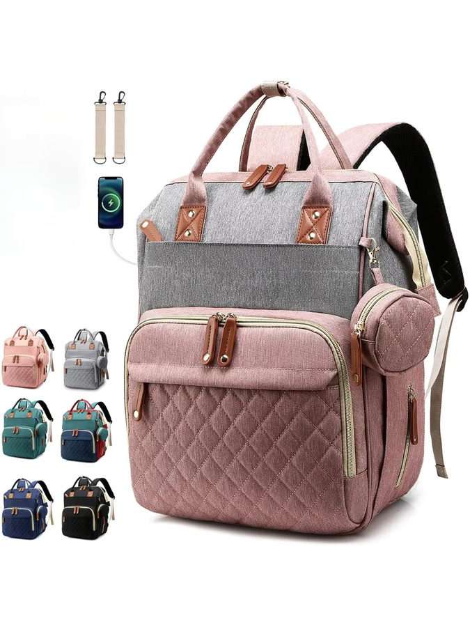 Wickeltasche als Rucksack mit Polsterung und Schnulleretui für Mutter und Vater in Orange, Pink oder Grau - Bild 7