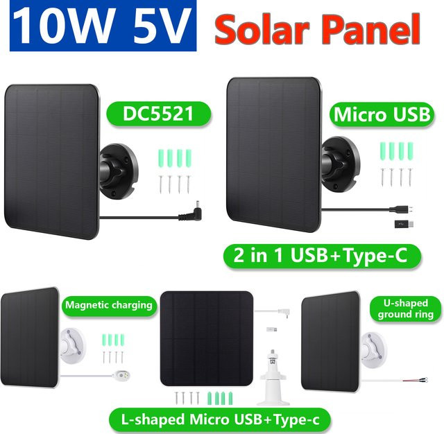 ELEGEEK 10 W Solarpanel für Outdoor-Kameras, wasserdichtes Solarzellen-Ladegerät kompatibel mit Eufycam, Ring und Arlo - Bild 1
