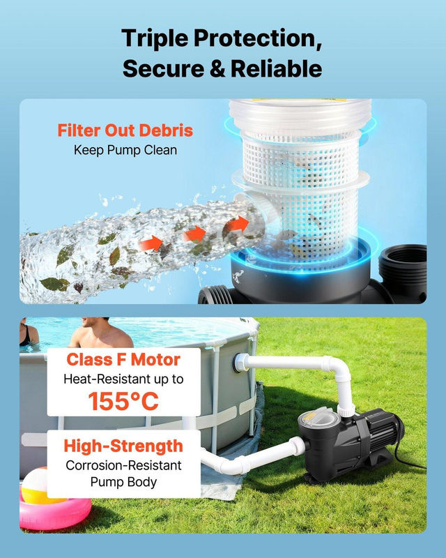 Buying Solutions, MB Einphasen-Schwimmbadpumpe in Schwarz mit 1300W Leistung, 28.800 L/H Durchfluss und 24-Stunden-Timer - Bild 9