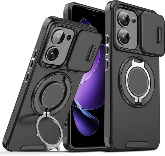 Xiaomi Redmi A7 Pro Schutzhülle mit Magnetring und Kameraschutz für MagSafe kabelloses Laden in Schwarz und Lila - Bild 1
