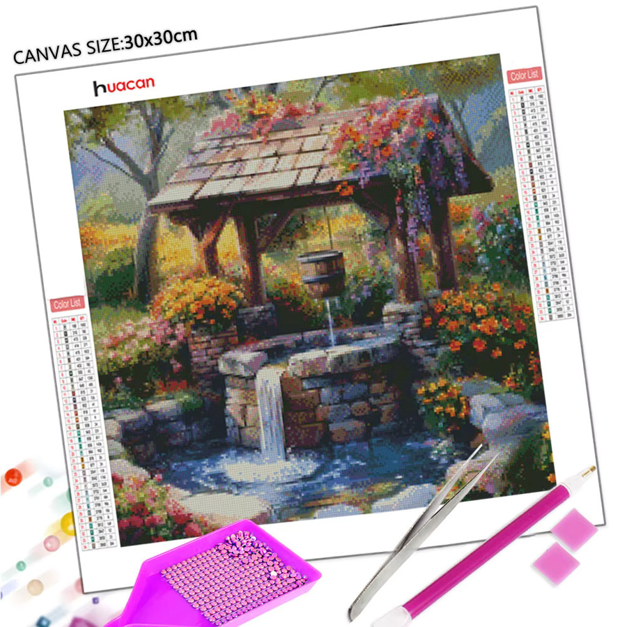 Huacan DIY Diamant-Malerei-Set Gartenbrunnen Blumen-Landschaft in Multicolour, B/H: 20 x 20 cm - Bild 2