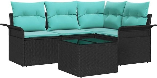vidaXL Gartensofa-Set aus Poly-Rattan in Schwarz mit L-Form, Polsterkissen und integriertem Stauraum für Terrasse und Garten - Bild 1