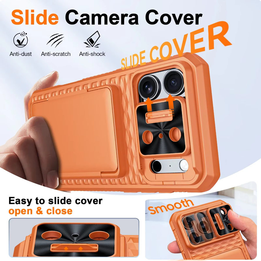 BANGZAO Wallet Case für iPhone 17 Pro Max mit Kartenhalter, Schiebe-Kameraabdeckung und Standfunktion in Orange - Bild 4