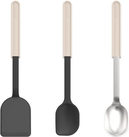 Mepal Chef It Kochset 3-teilig aus Silikon und Edelstahl in White/Grey mit Pfannenwender, Rührlöffel und Servierlöffel, kratzfest - Bild 1