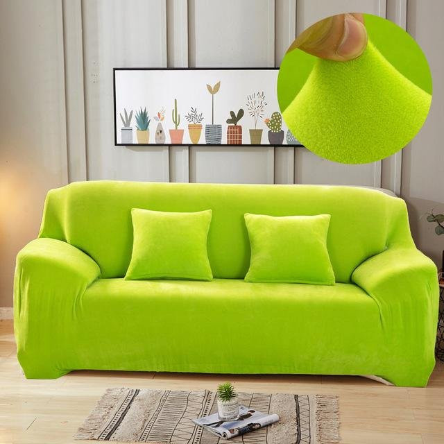 FebEr Samt-Plüsch-Sofabezug für 3-Sitzer und L-förmige Ecksofas, elastisch und rutschfest, Farbe: Fluoreszierendes Grün - Bild 1