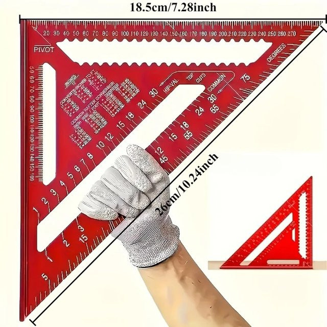 Rotes Präzisions-Aluminiumquadrat als dreieckiges Lineal für die Holzbearbeitung und Designprojekte - Bild 1