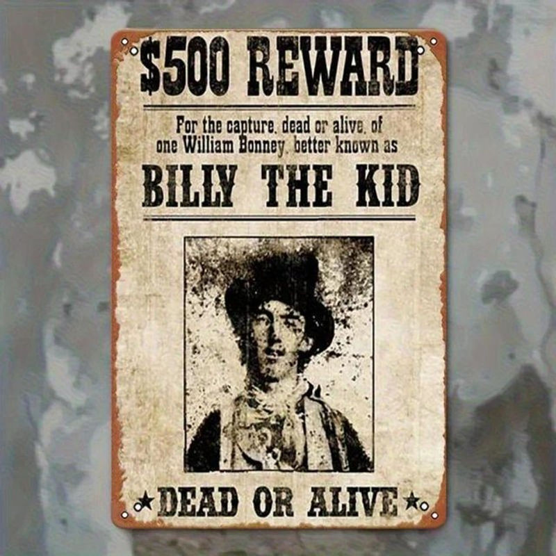 ZX ART Metallblechschild Billy The Kid Wanted Poster Design in Beige, Rustikale Western Wanddekoration, B: 30 cm, H: 20 cm - Bild 1